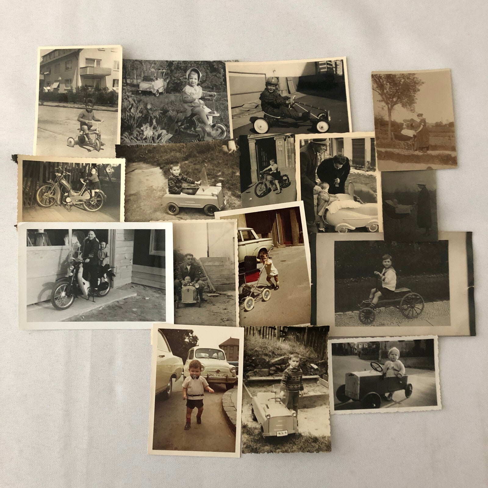 Vintage Photograph Lot Children with Ride On Toys Bikes Cars Pedal Car Tricycle 