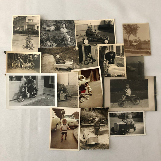 Vintage Photograph Lot Children with Ride On Toys Bikes Cars Pedal Car Tricycle 