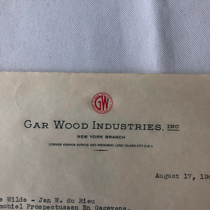 1945 - 1946 Gar Wood Industries Truck and Machinery Letter Letterhead Lot of 2
