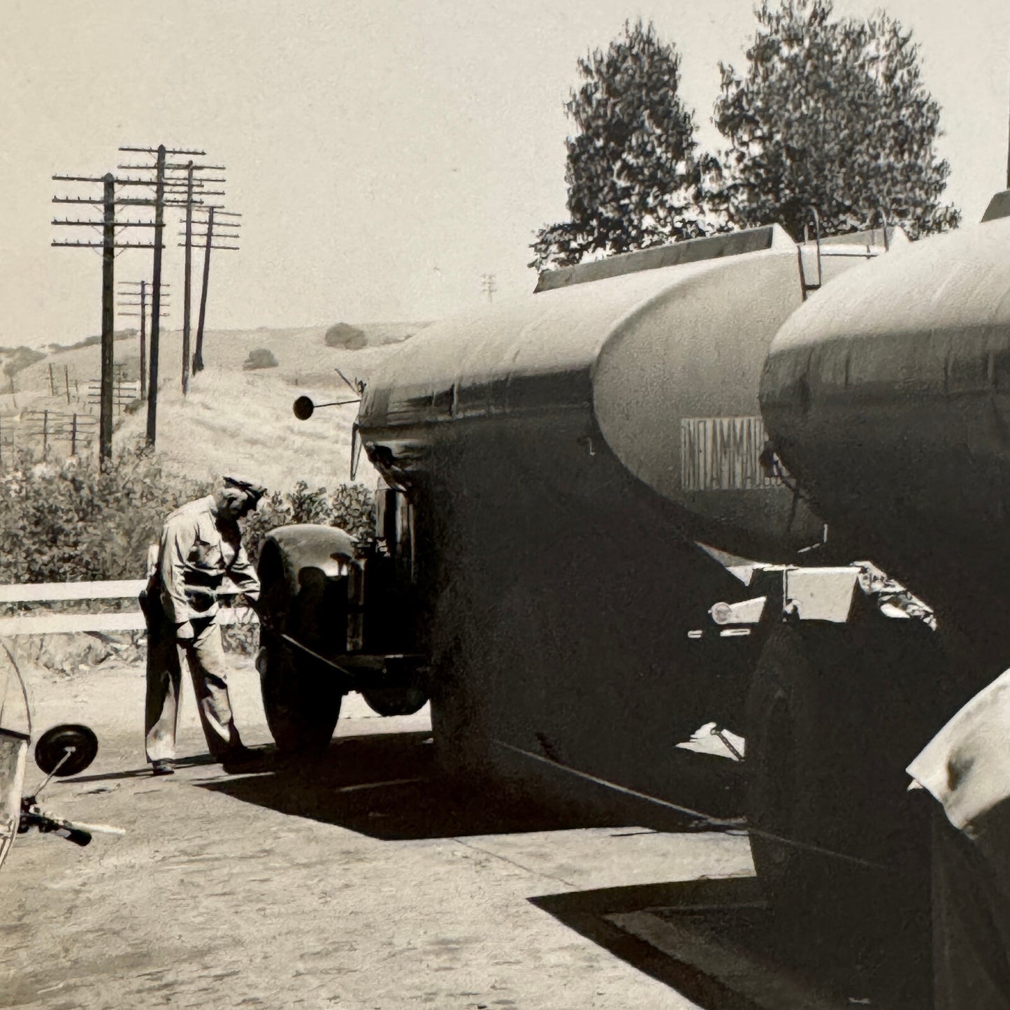 Tanker Truck at California Highway Inspection Station Vintage Photo Photograph