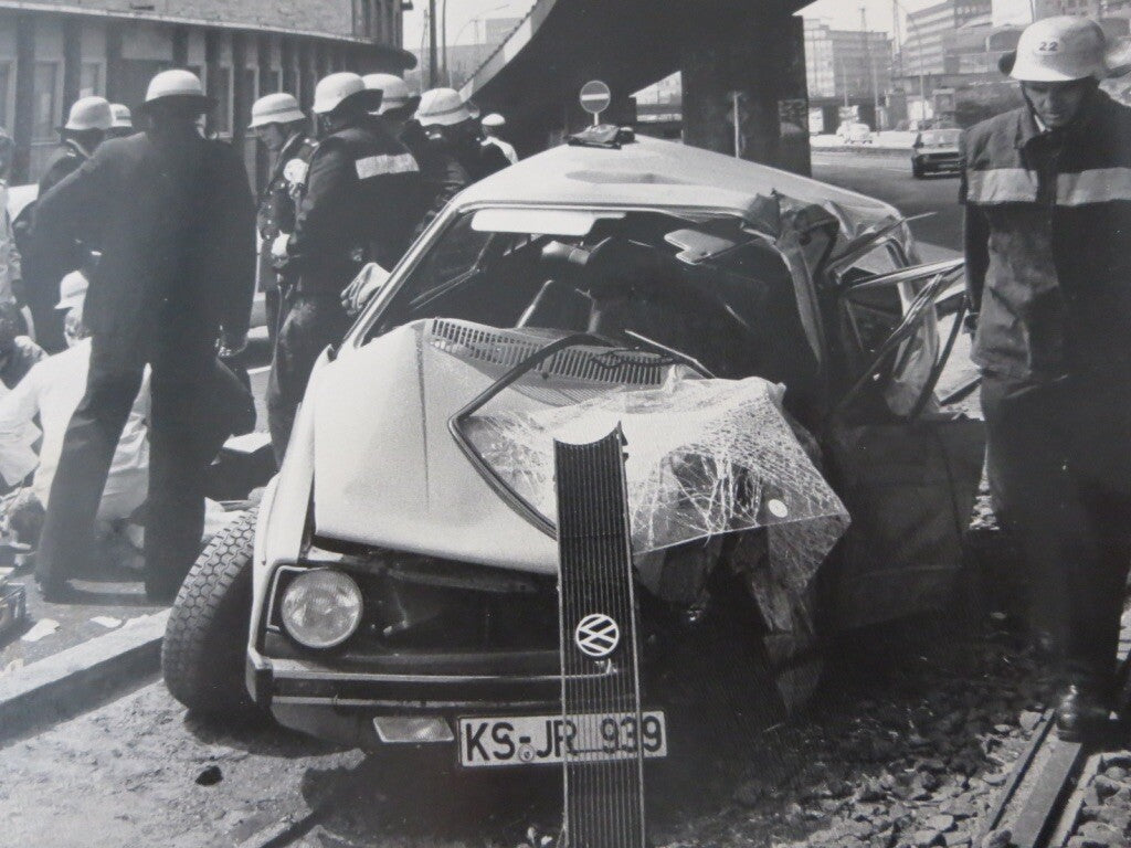 Vintage 1970s Photo Photograph Image Car Accident Wreck Paramedics Volkswagen