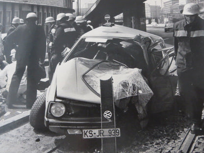 Vintage 1970s Photo Photograph Image Car Accident Wreck Paramedics Volkswagen