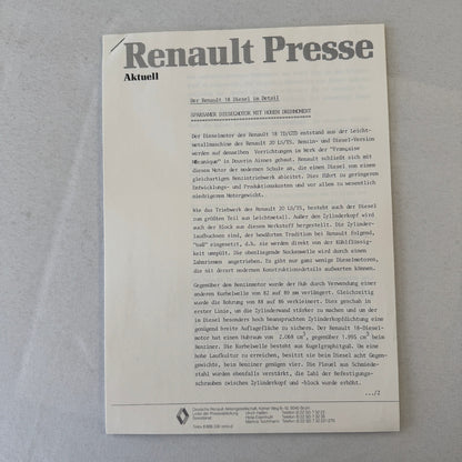 Renault 18 Diesel Car Factory Press Kit Renault 18 TD GTD GERMAN Text 1980 1981