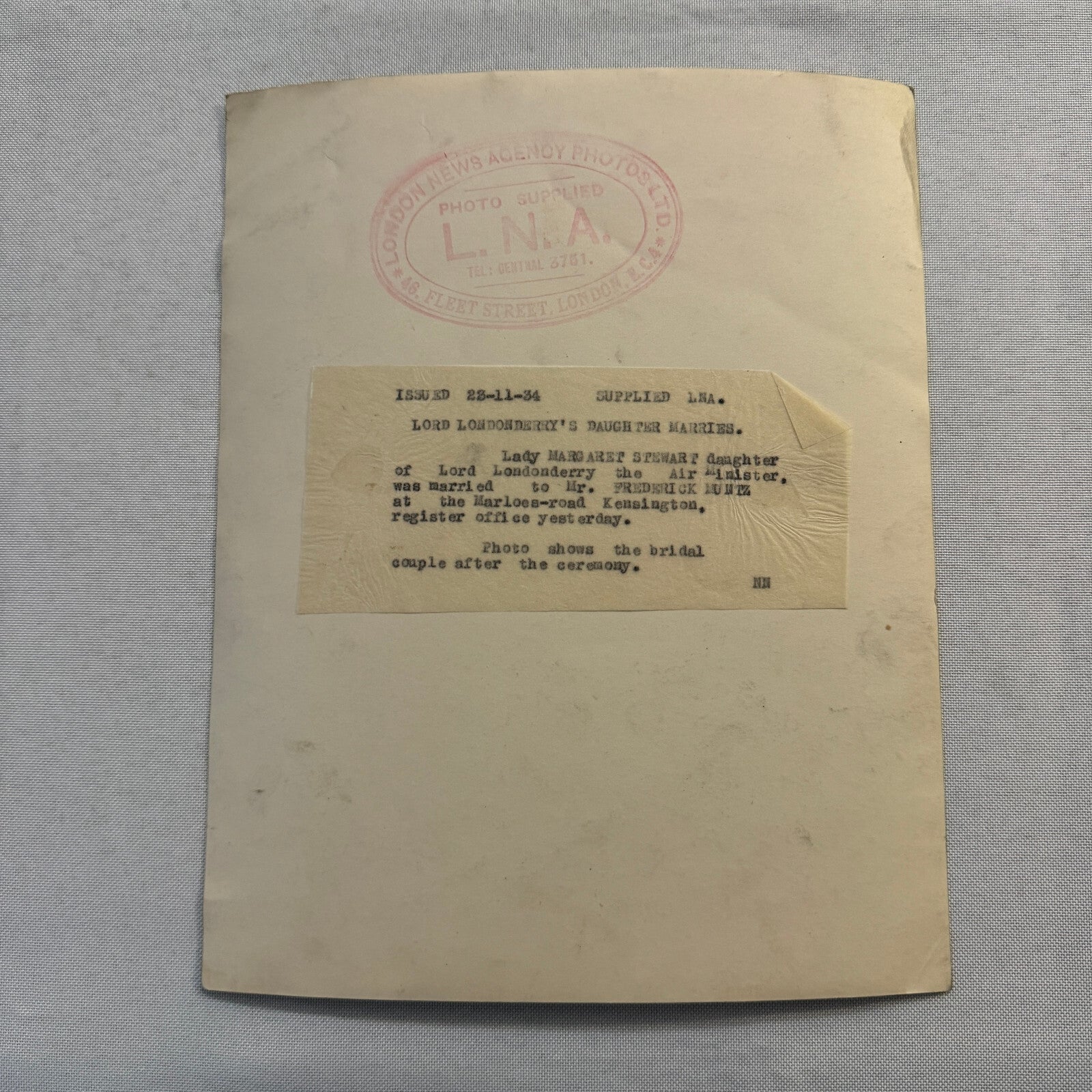 1934 Wedding Press Photo Photograph British London News LNA Lord Londonderry