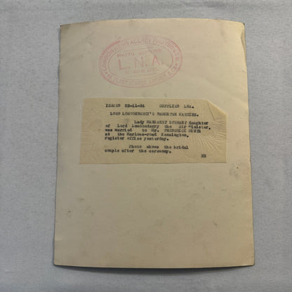 1934 Wedding Press Photo Photograph British London News LNA Lord Londonderry