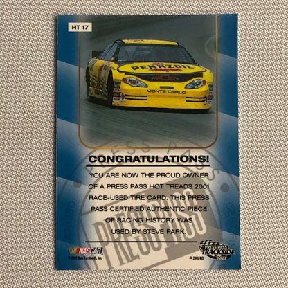 2001 Press Pass Hot Treads Tire Relic Card Steve Park NASCAR