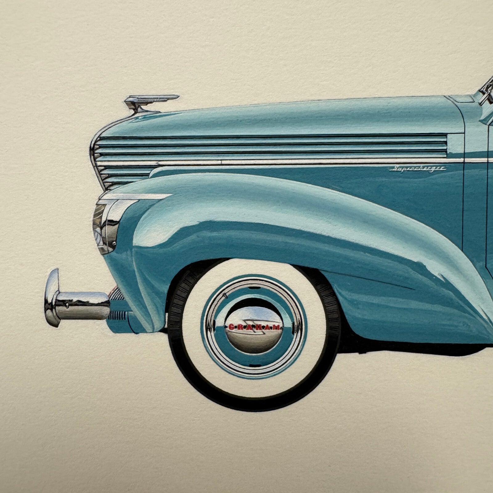 1939 Graham Supercharger Car Automobile Illustration Art Drawing Hand Drawn