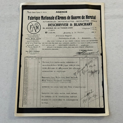 Fabrique Nationale FN Car Automobile Purchase Document Photograph Lot 2x