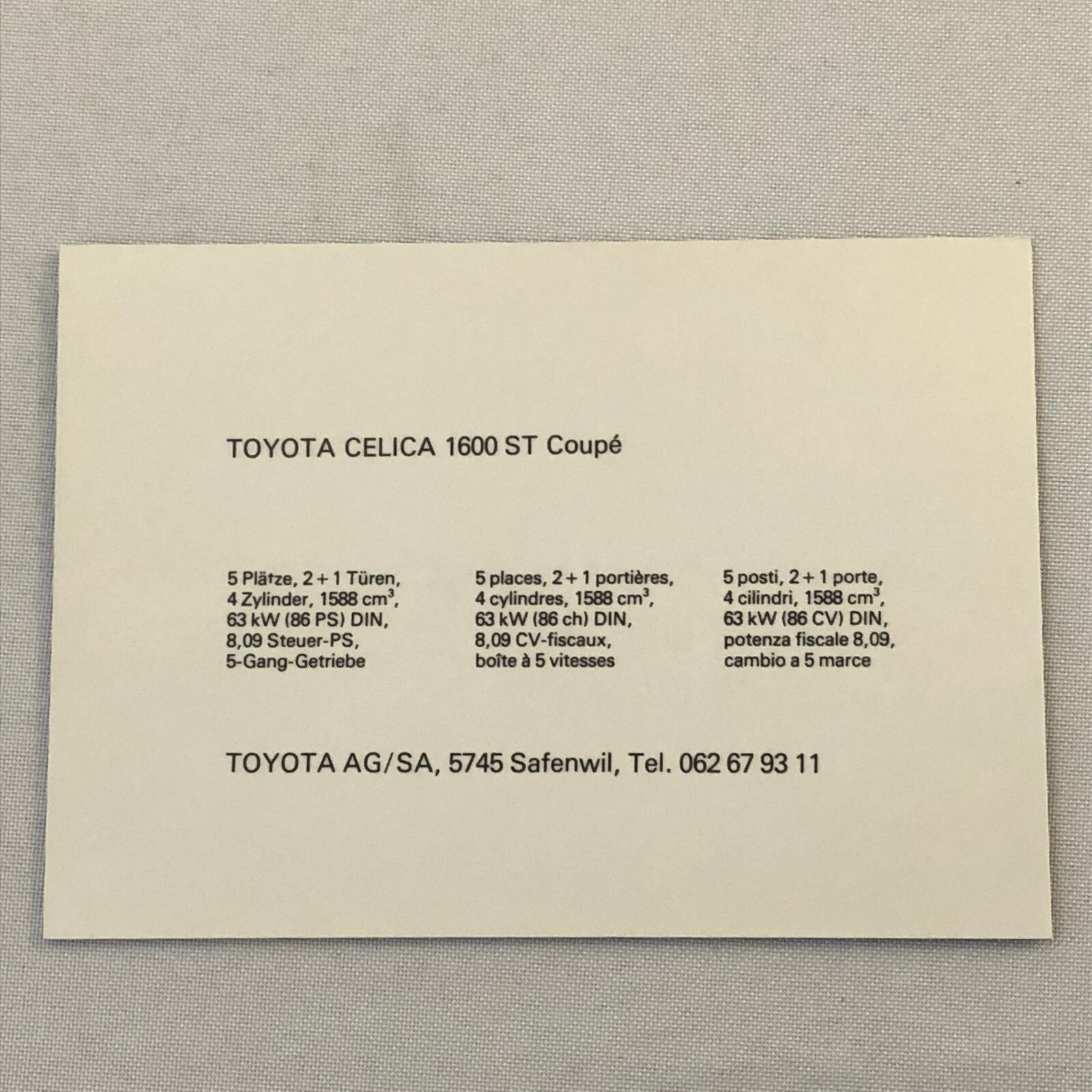 Toyota Celica 1600 ST Coupe Car Factory Press Photo Photograph German Text