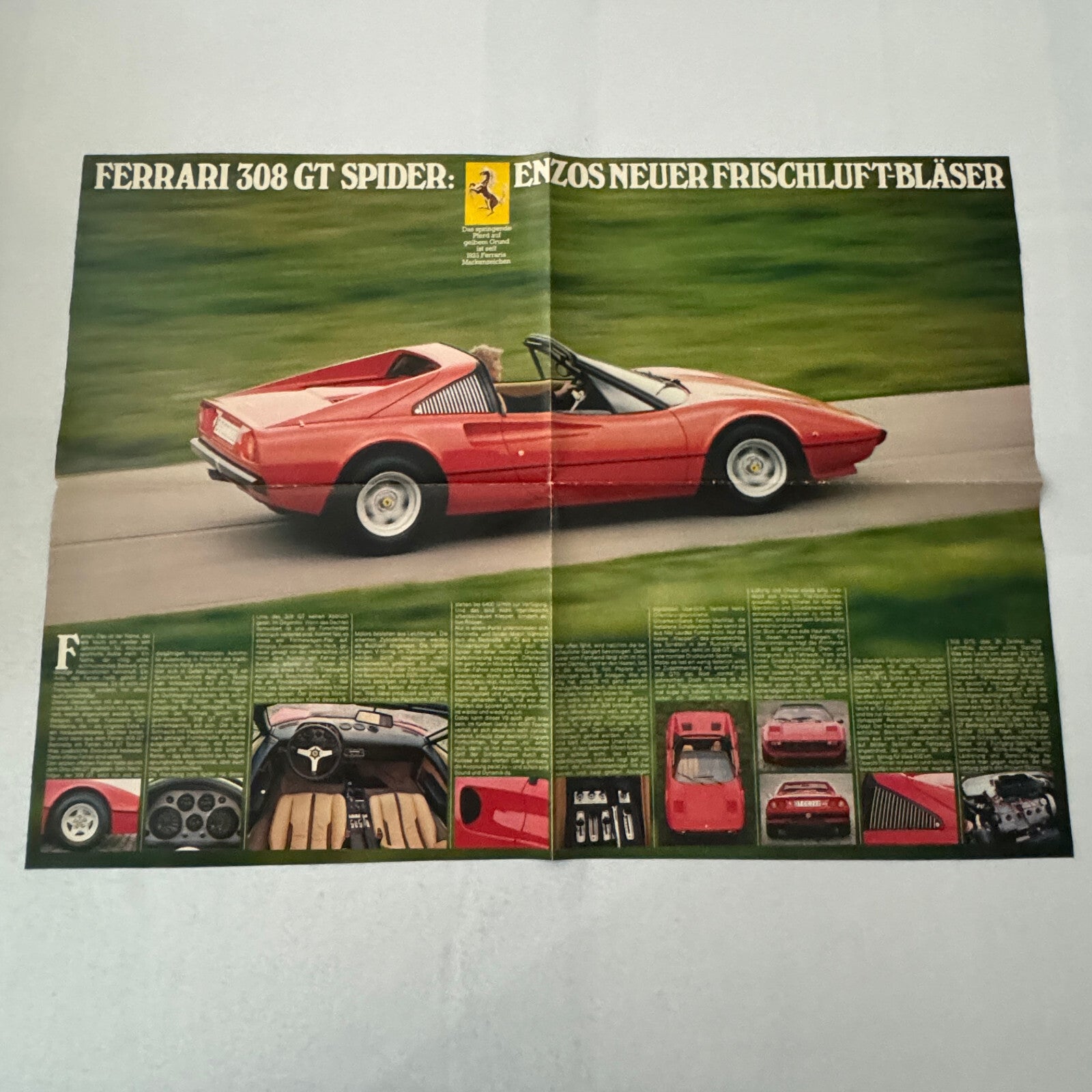 Ferrari 308 GT Spider Car Poster Magazine Insert GERMAN Text