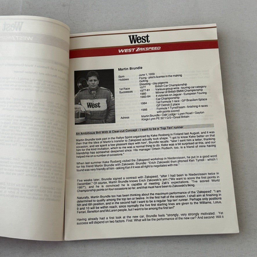 1987 West Zakspeed Racing Team Press Kit Photos Slides Martin Brundle