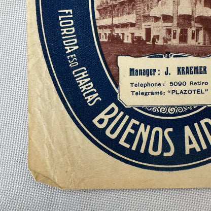 Vintage Hotel Travel Luggage Label Plaza Hotel Buenos Aires Argentina