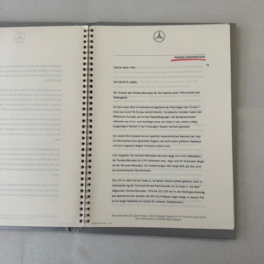 1996 Mercedes Marlboro Indy Car Racing Press KIt Paul Tracy Emerson Fittipaldi
