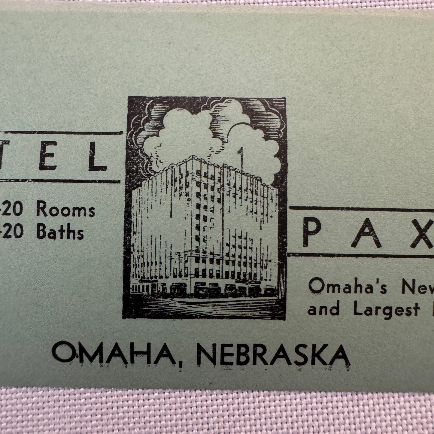 Vintage Hotel Travel Label Hotel Paxton Omaha Nebraska