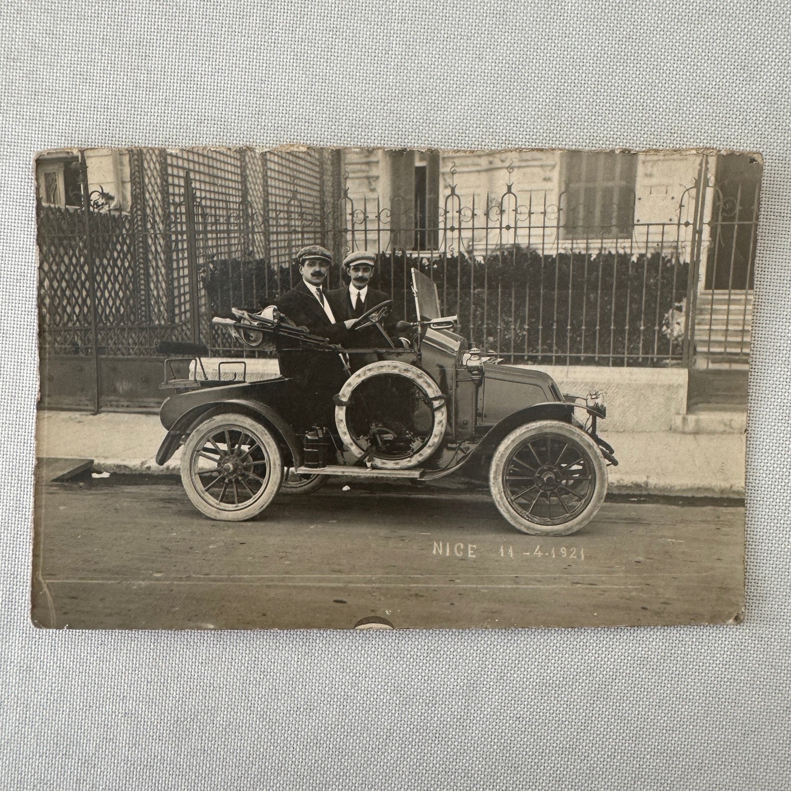 Men with Early Car Automobile Nice France 1921 Vintage Photo Photograph Print