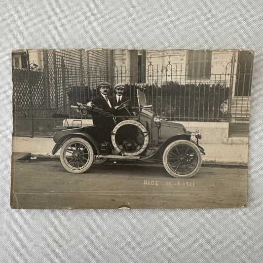 Men with Early Car Automobile Nice France 1921 Vintage Photo Photograph Print