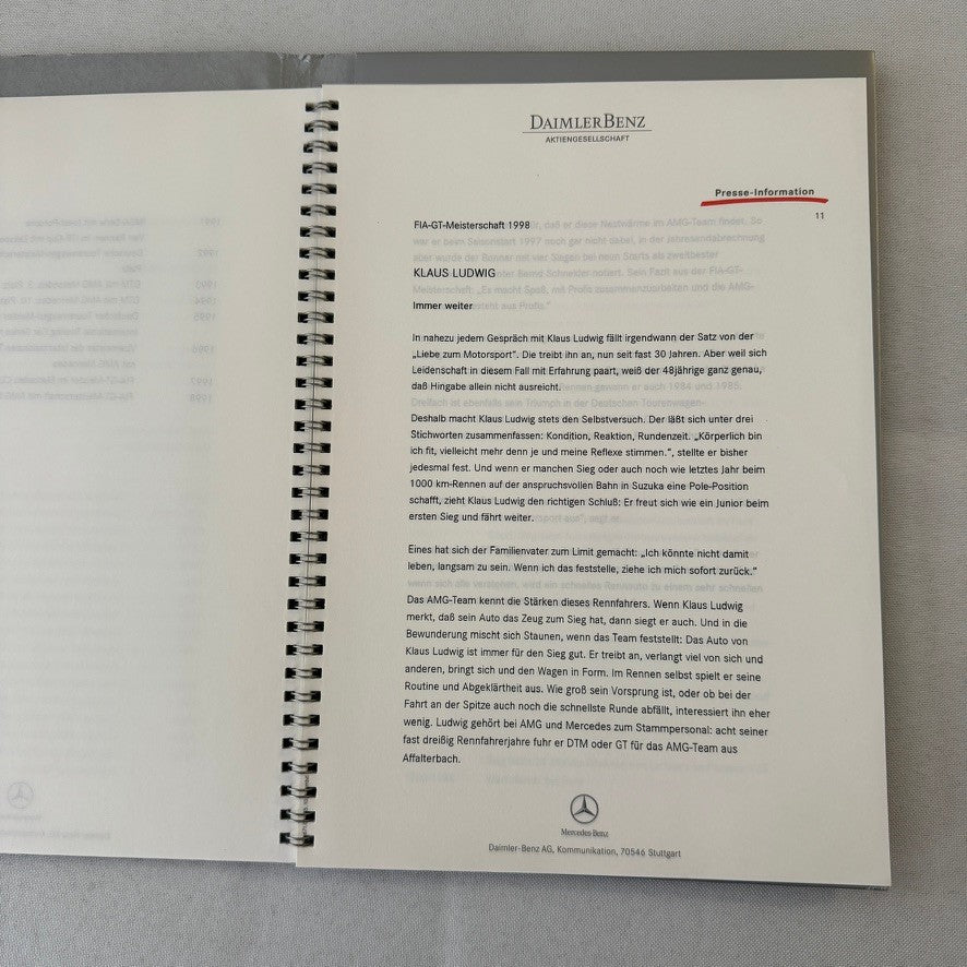 1998 Mercedes CLK GTR GT Racing Press Kit Photos Mark Webber Driver GERMAN