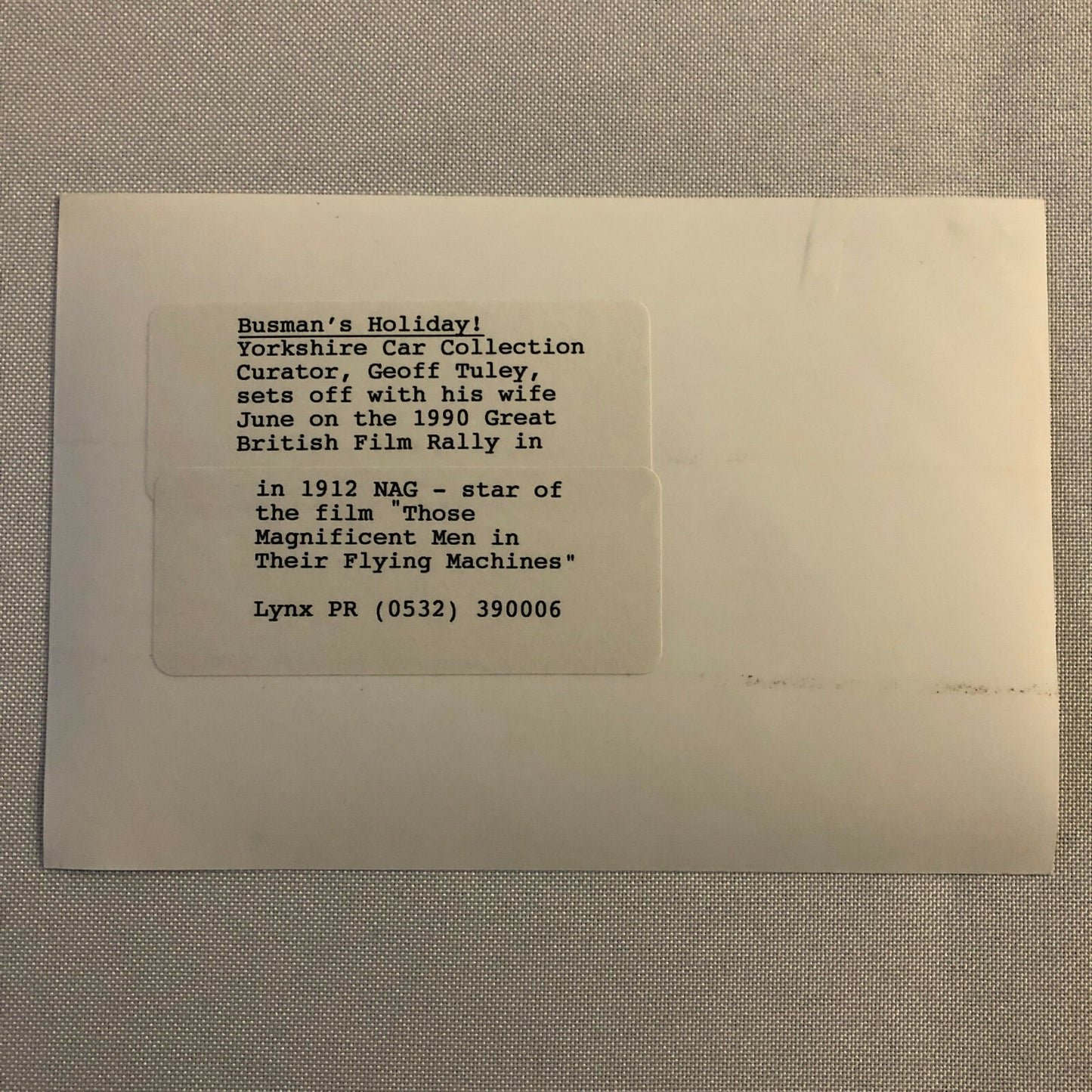 Vintage 1912 NAG Car in Great British Film Rally 1990 Press Photo Photograph 