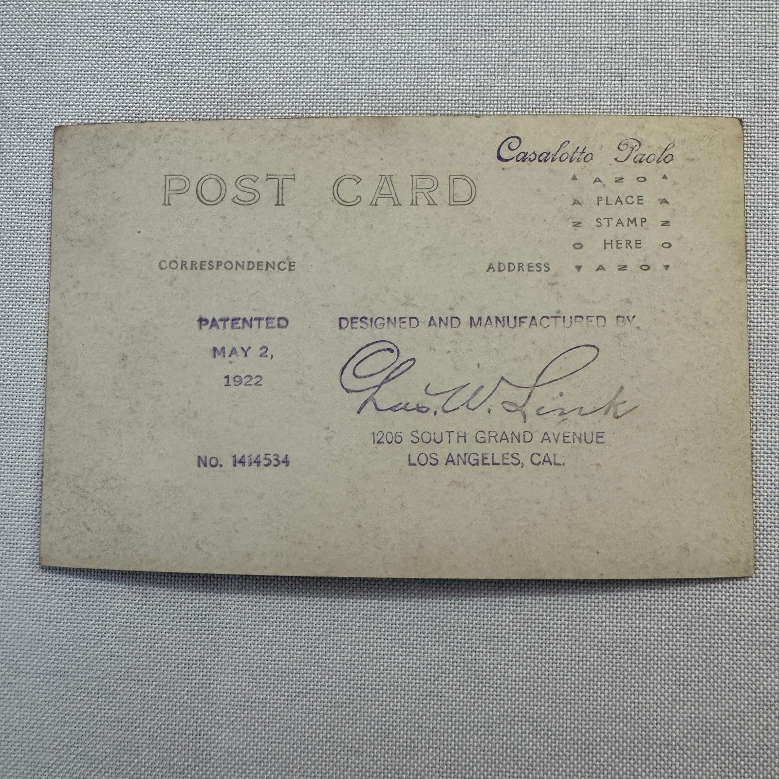 Charles W Link Vintage Automobile Car Sedan Top Real Photo Postcard RPPC Antique