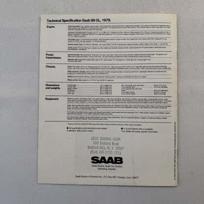 1979 Saab 99GL Car Sales Brochure Catalog Saab 99 GL Automobile