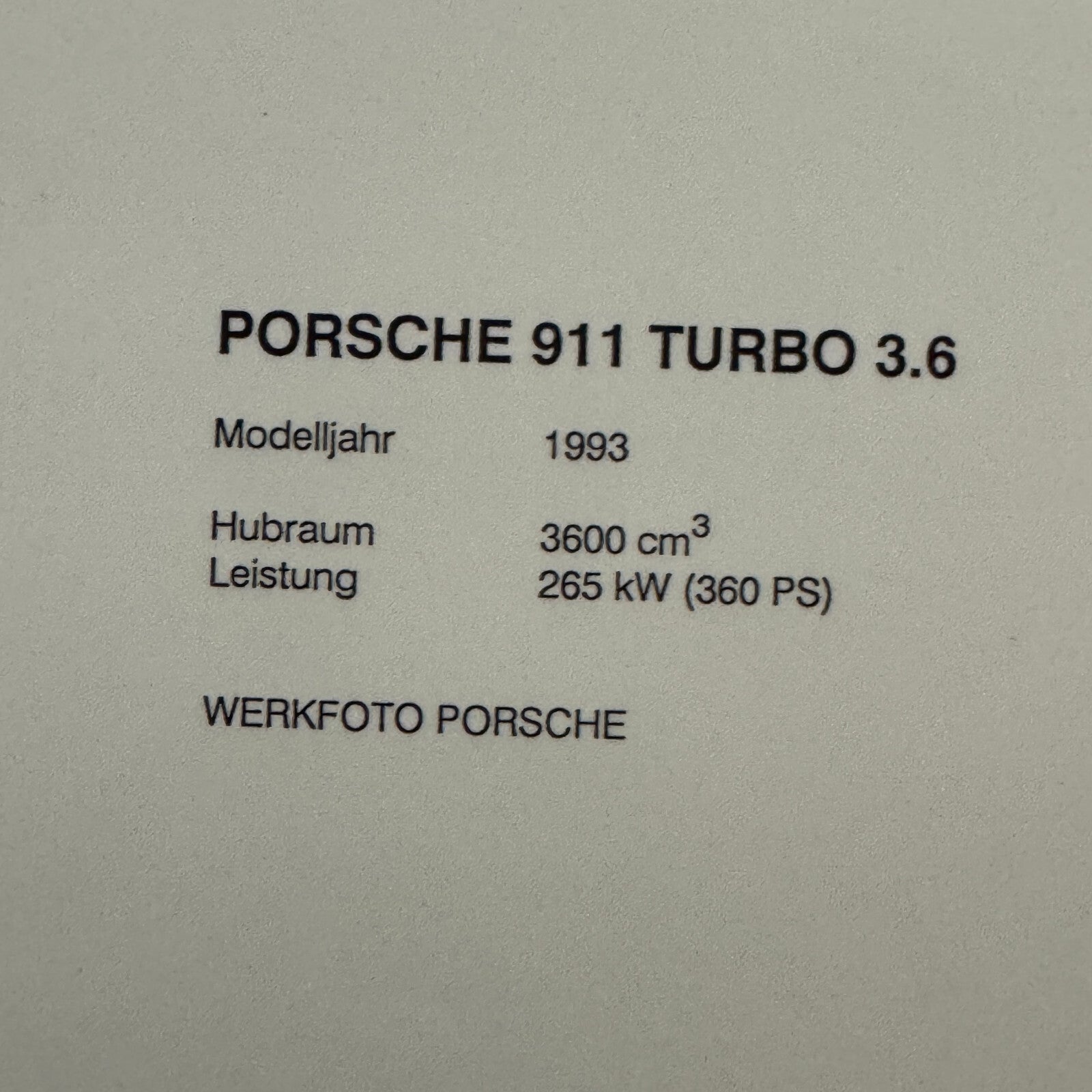 1993 Porsche 911 Turbo 3.6 Factory Photo Photograph Print