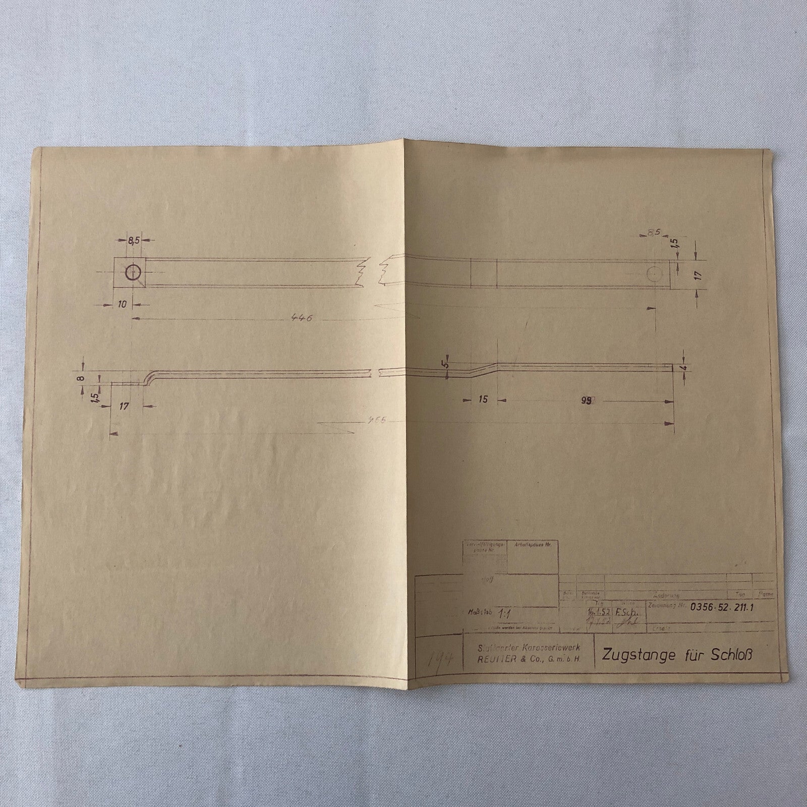 Vintage Porsche Reutter & Co Coachbuilder Factory Part Blueprint Document German