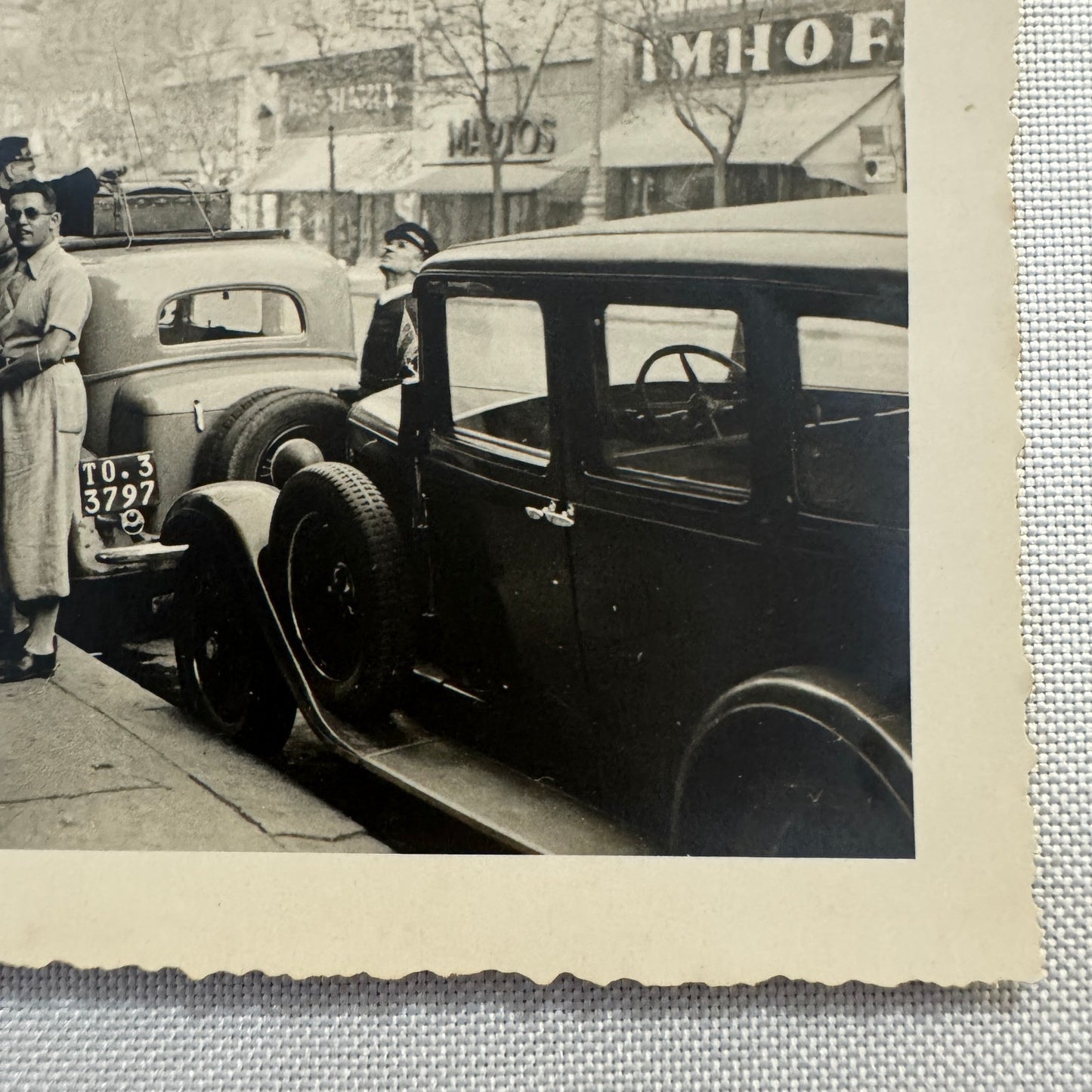 Vintage Photograph Photo Print People with Car Automobile Street Scene European