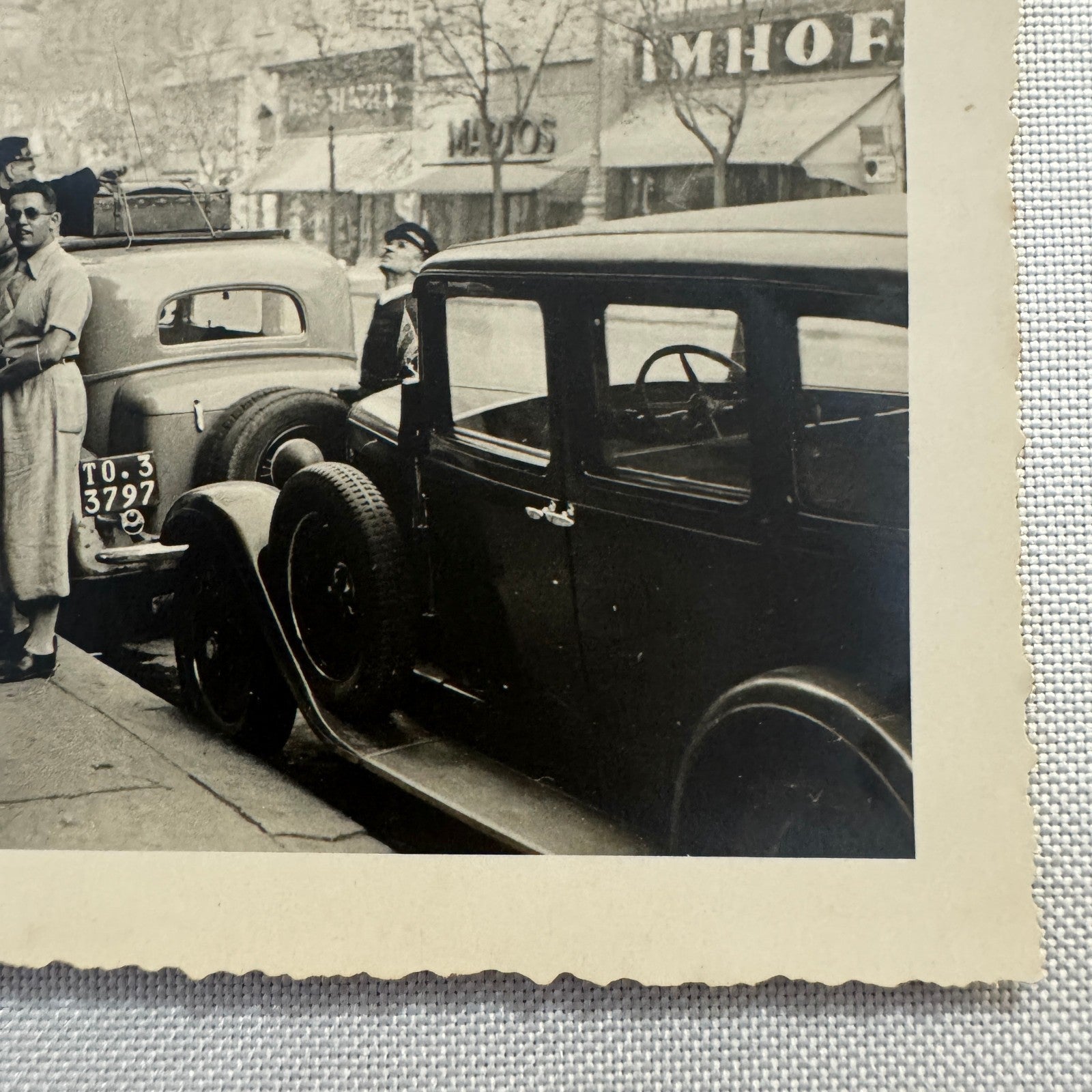 Vintage Photograph Photo Print People with Car Automobile Street Scene European