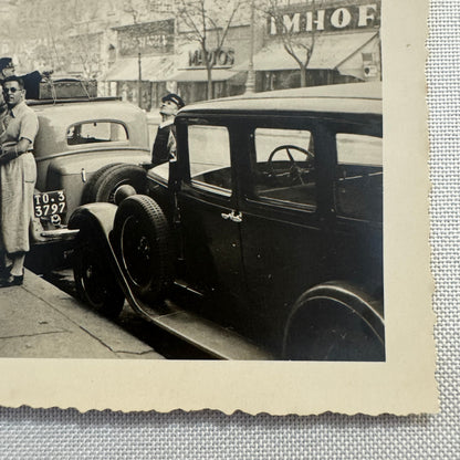Vintage Photograph Photo Print People with Car Automobile Street Scene European