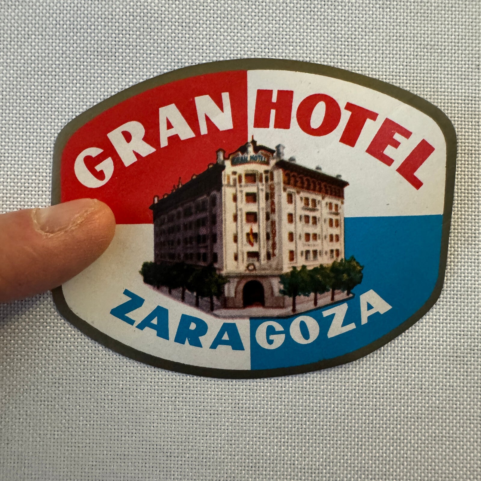 Vintage Hotel Travel Luggage Label Gran Hotel Zaragoza Spain Spanish Espana