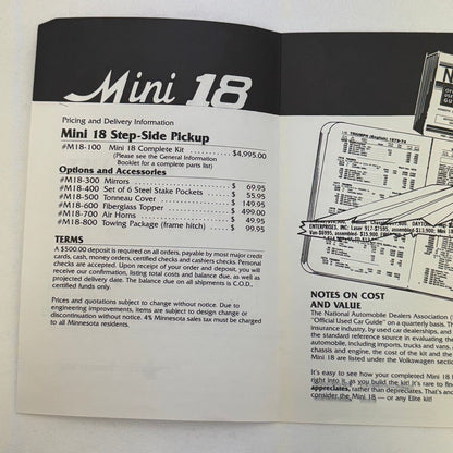 1982 Elite Enterprises Mini 18 Volkswagen VW Beetle Truck Conversion Kit Catalog