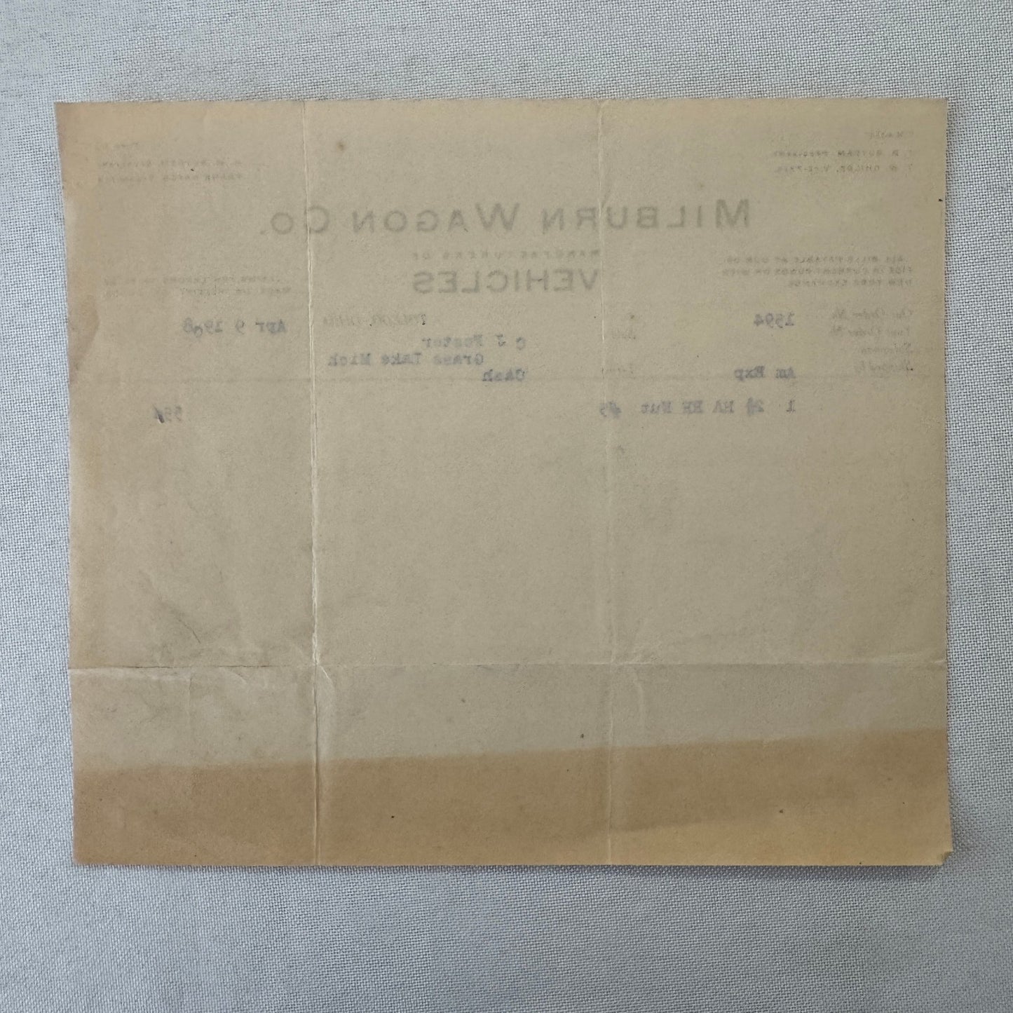 Milburn Wagon Company 1908 Toledo Ohio Invoice Receipt Document Lot 2x Antique