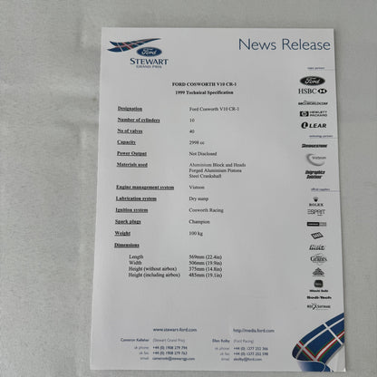 1999 Ford Jackie Stewart Racing Team SF3 Press Kit 35mm Slides Brochure Photos