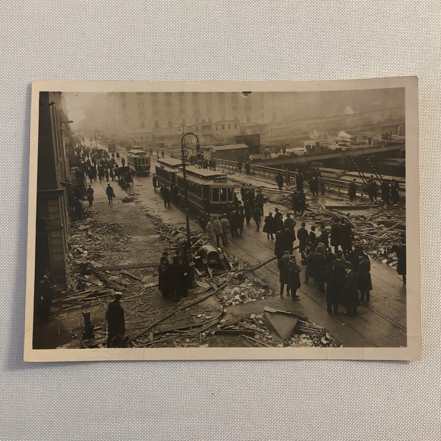 Press Photo Photograph Automobile and Trolley Car Accident Wreck Disaster