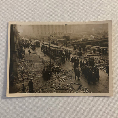 Press Photo Photograph Automobile and Trolley Car Accident Wreck Disaster