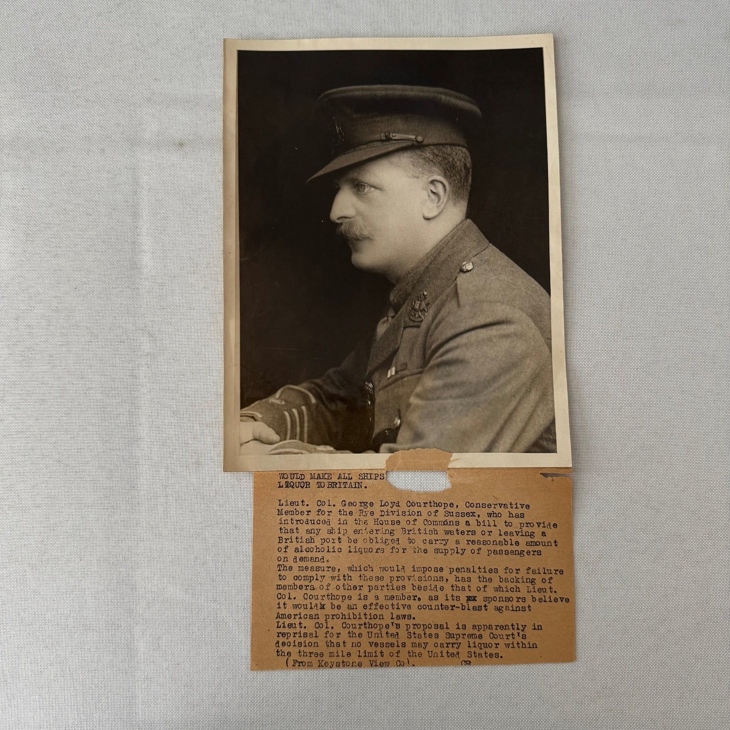 Prohibition Era Press Photo Photograph Liquor Requirement on British Ships 1920s