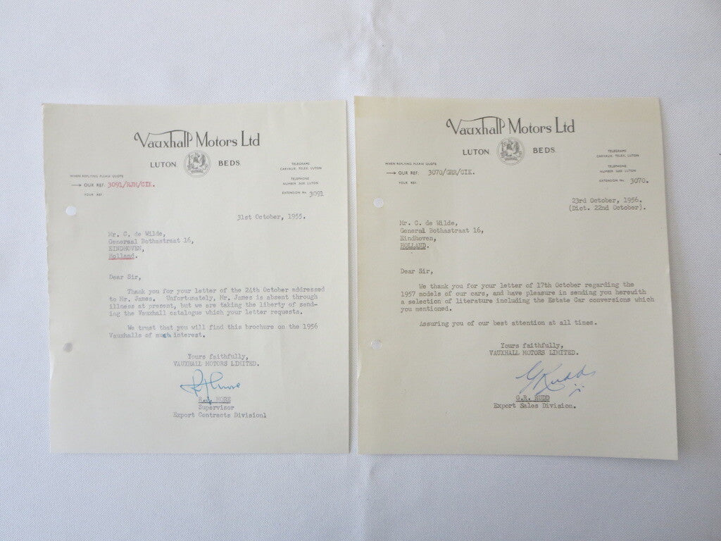 1946 - 1959 Vauxhall Car Company Letter Letterhead Document Lot of 12