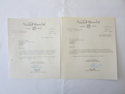 1946 - 1959 Vauxhall Car Company Letter Letterhead Document Lot of 12