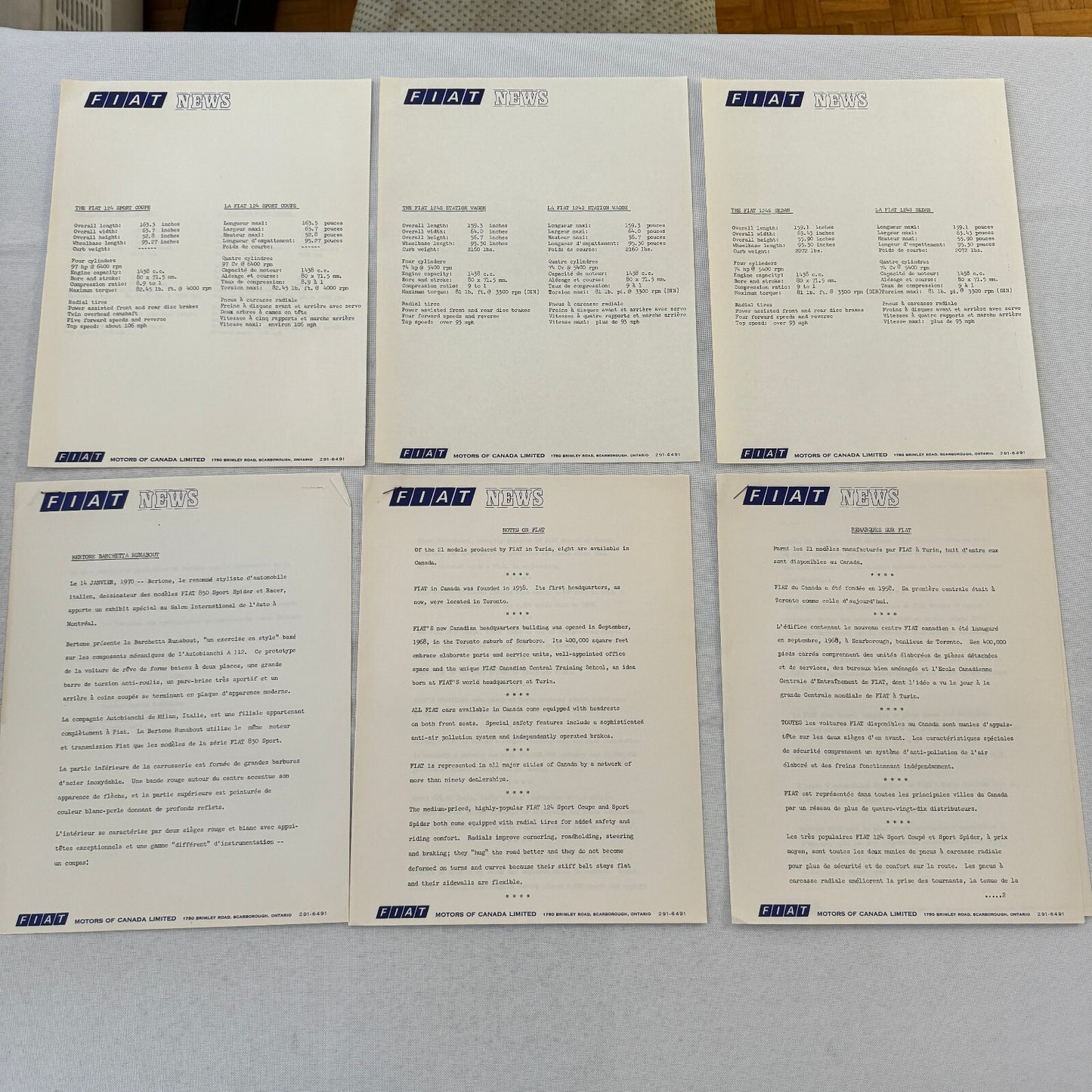 1970 Fiat Press Kit Brochure Photos 124 850 Sport Coupe 124S 850 Sedan