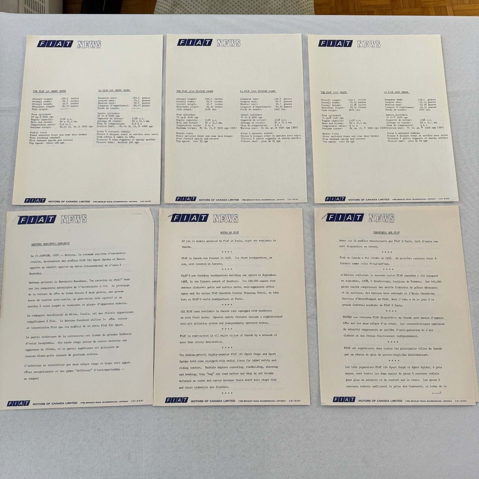 1970 Fiat Press Kit Brochure Photos 124 850 Sport Coupe 124S 850 Sedan