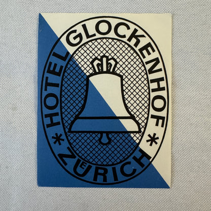 Vintage Hotel Travel Luggage Label Zurich Switzerland Swiss Hotel Glockenhof
