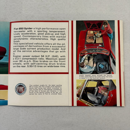 Fiat 850 Spider Convertible Roadster Car Sales Brochure Catalog Canadian Vintage