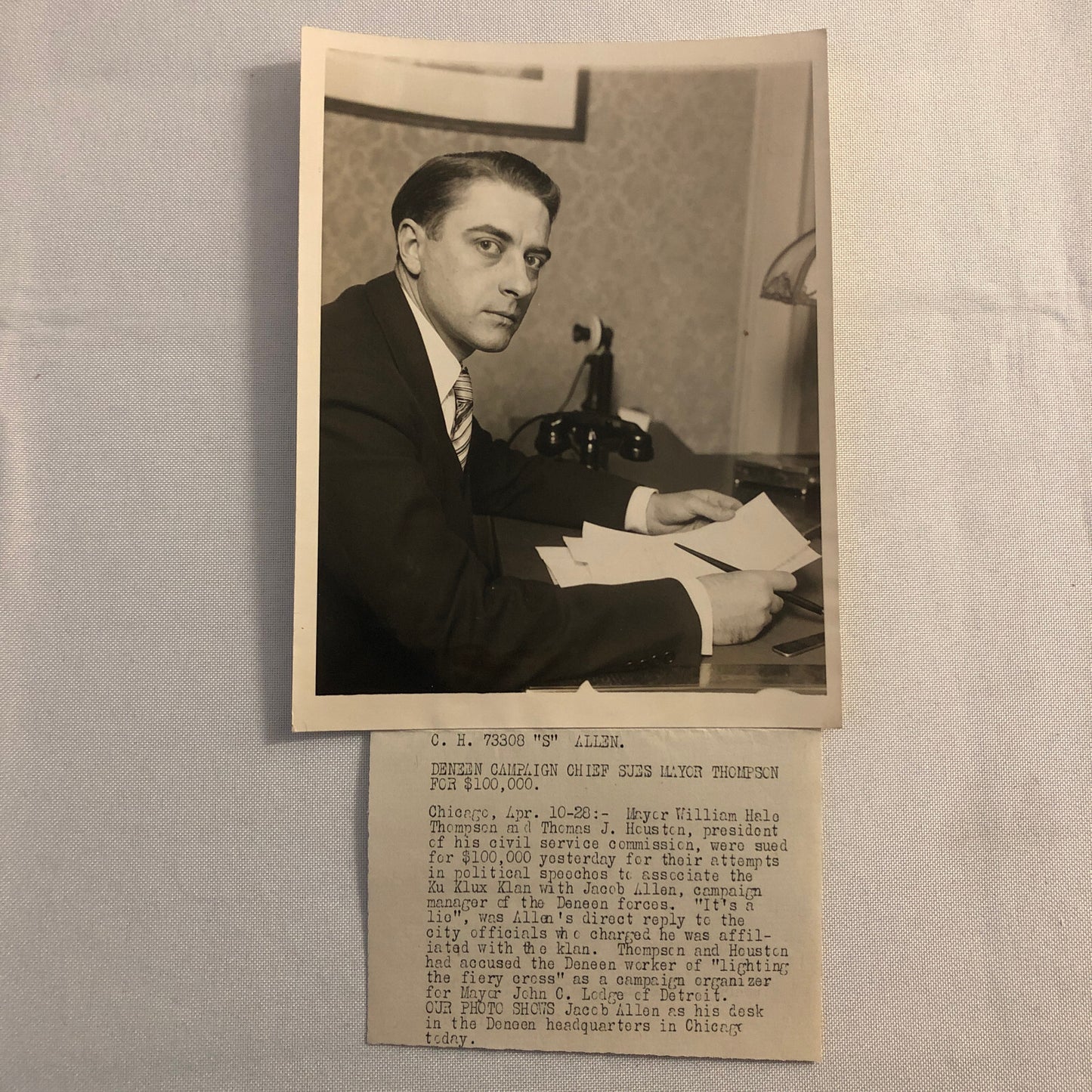 Press Photo Photograph Charles Deneen Capaign Sues for Defamation Chicago