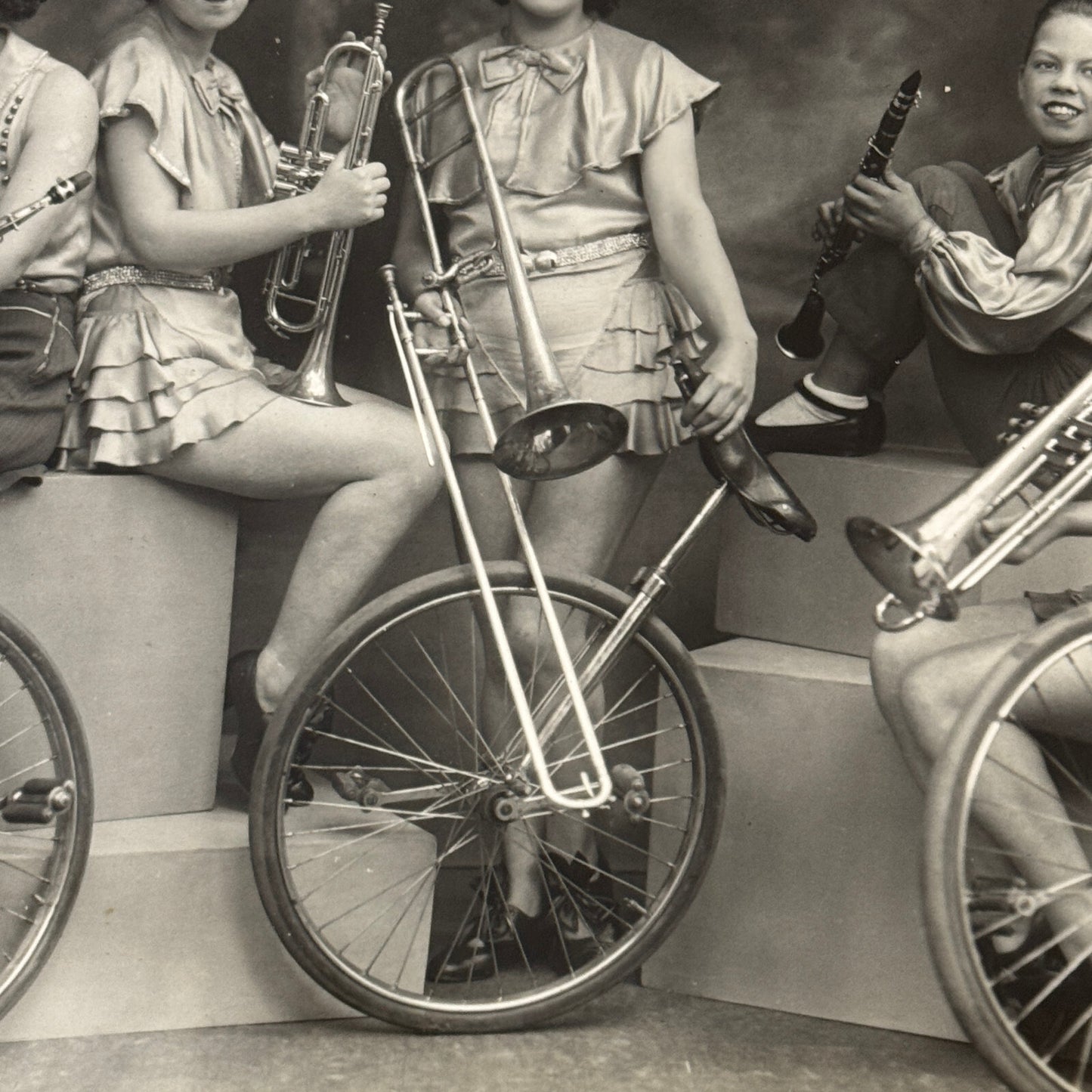 Vintage Circus Act Photo Photograph Musicians Unicycles Herbert Victoria Troupe