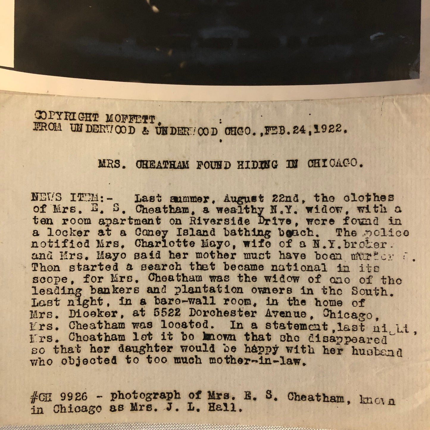 Press Photo Photograph Missing Woman Located 1922 News Photo Portrait