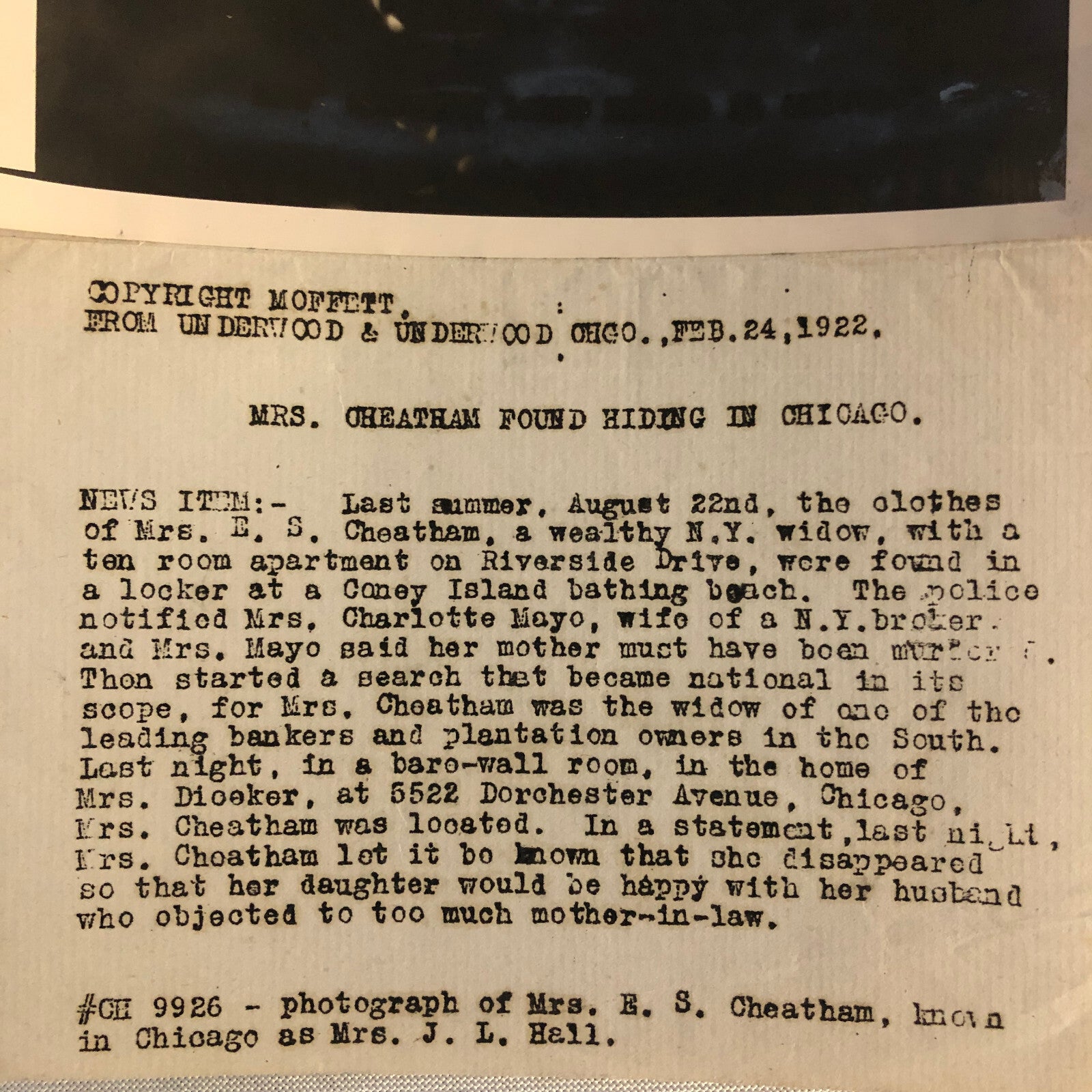 Press Photo Photograph Missing Woman Located 1922 News Photo Portrait