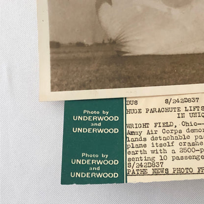 Press Photo Photograph Early Flight Parachute Test Aircraft Wright Field Ohio