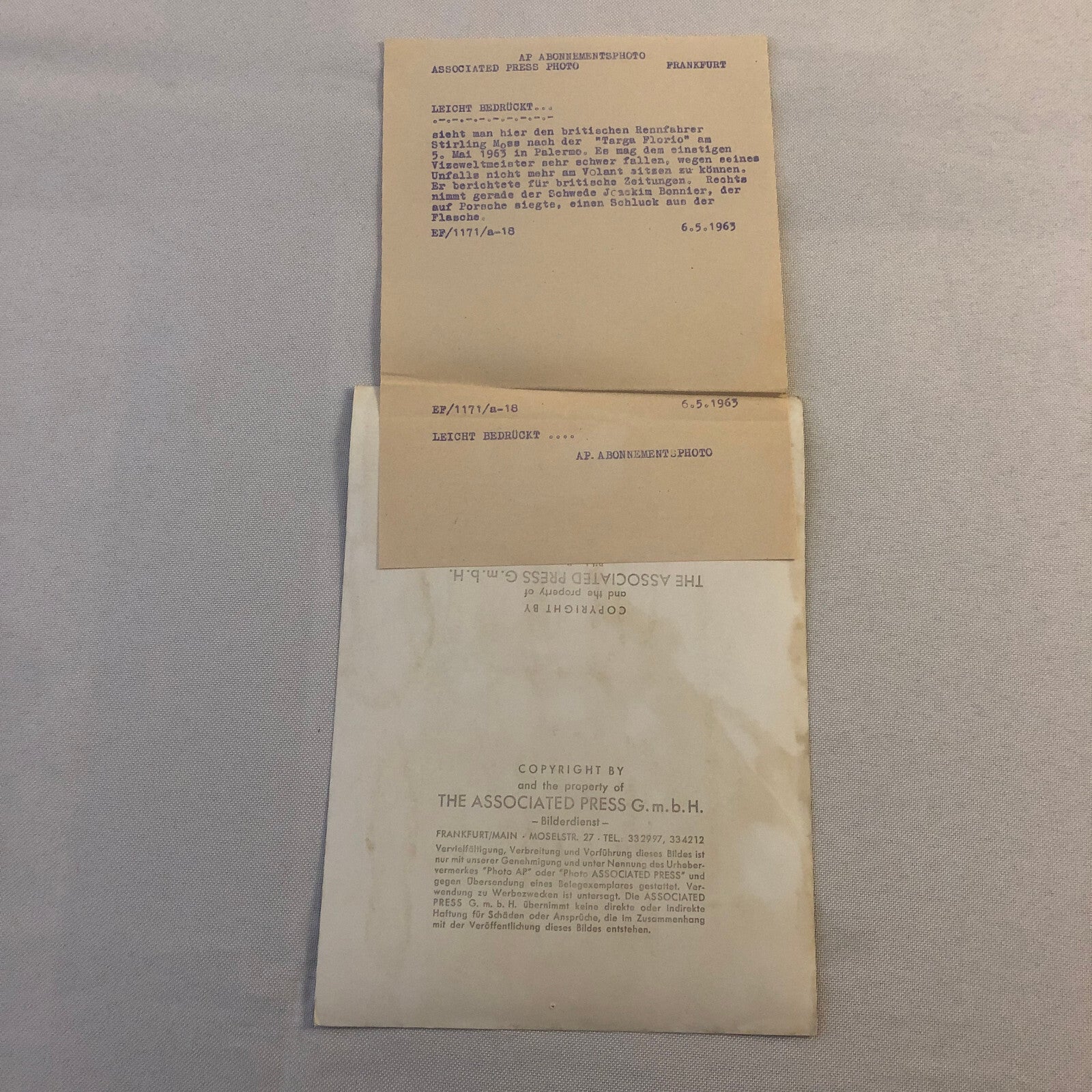 Vintage 1963 Stirling Moss and Joakim Bonnier Racing Press Photo Photograph 