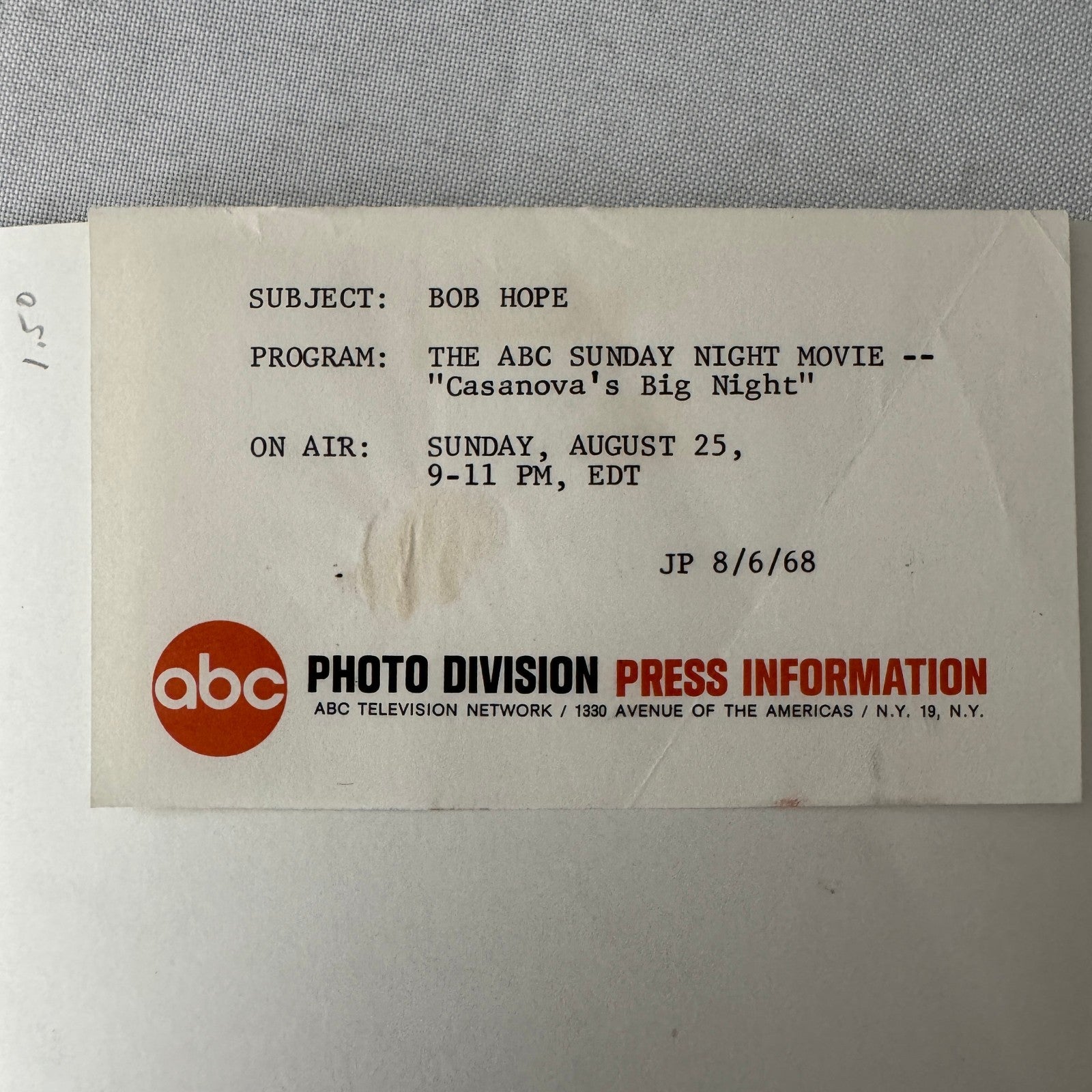 Bob Hope Casanova's Big Night Movie Press Photo Photograph ABC Television 1968