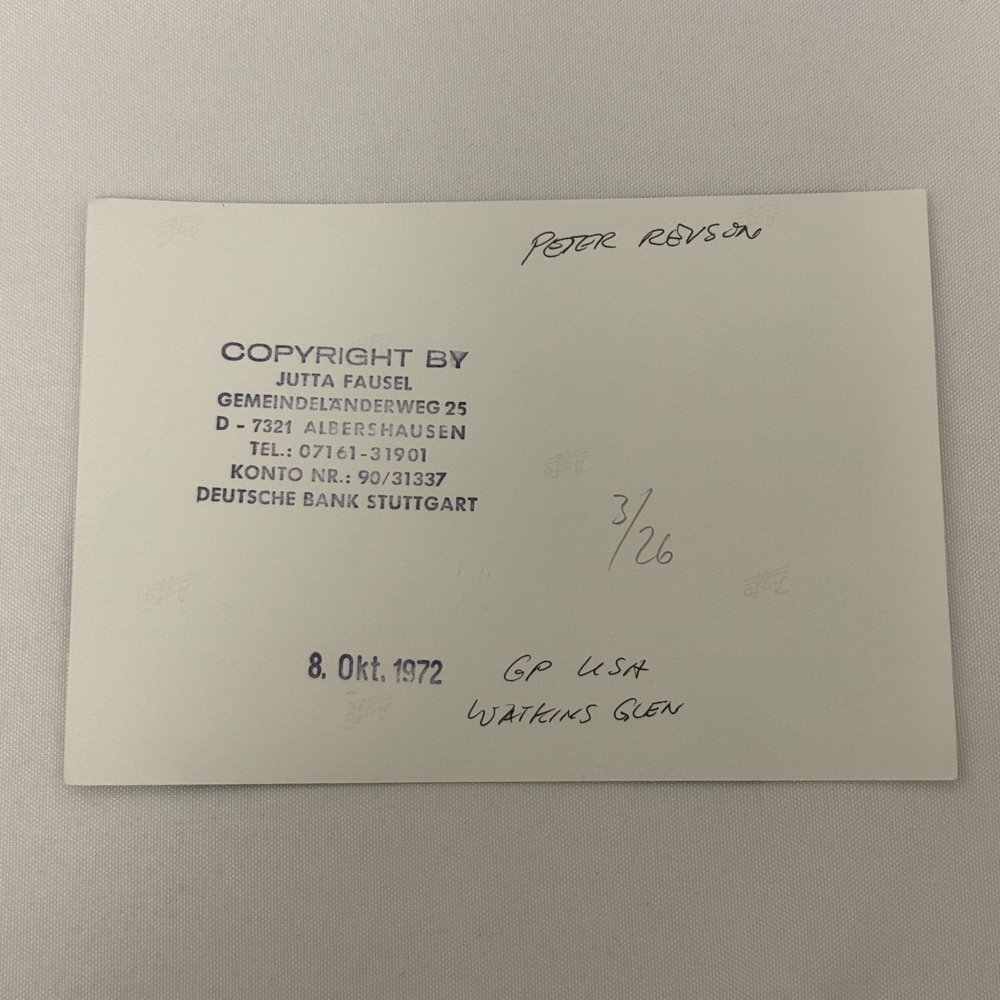 Vintage Racing Photo 1972 Watkins Glen USA Grand Prix Peter Revson Motorsport